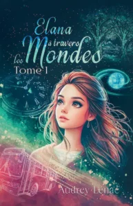 Couverture du roman Elana à travers les Mondes – Tome 1 d’Audrey Lénaé, roman fantasy jeunesse plein de magie et d’aventure.